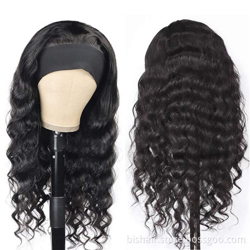 Headband wig loose deep wave real human hair wig suitable forwomen Brazilian real human hairmechanism 180% density natural color